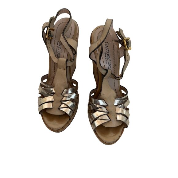 Gastone Lucioli T-Strap Wedge Sandals Italy - Picture 2 of 5